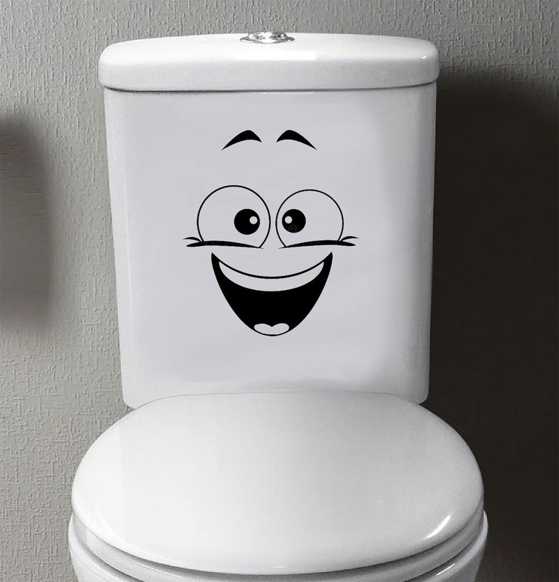 ASTUTE GRACE Toilet Smiley Funny Laughing Happy Face Emoji Decal Sticker for Bathroom Decor | Black | 8" | AG-679 - Image 1